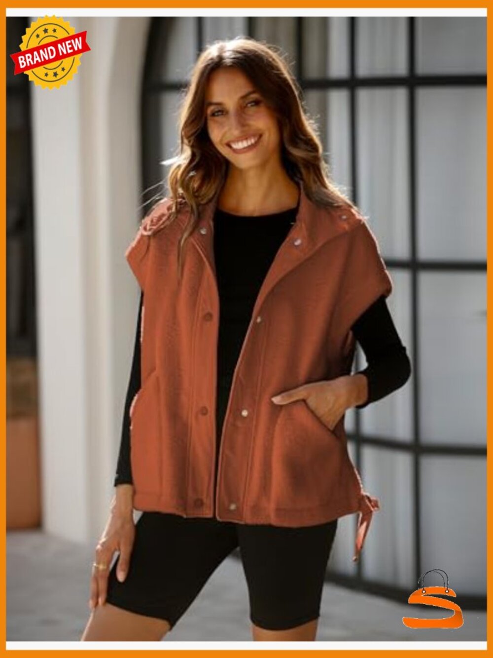 Oversized Fleece Vest Sleeveless Sherpa Jacket Button Down Gilet with Pockets - Picture 2 of 7